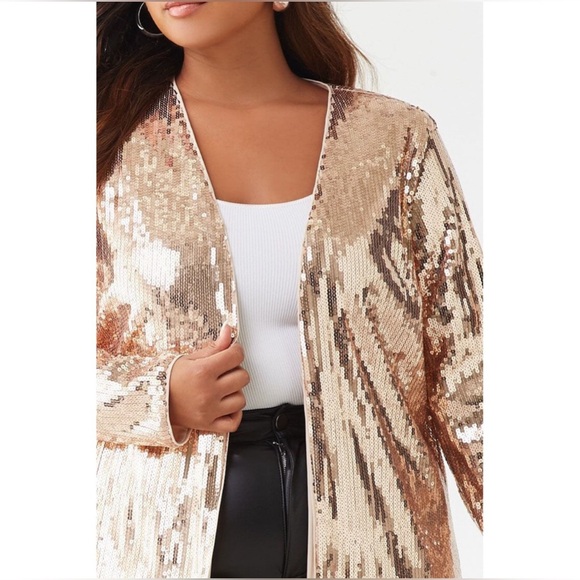 Forever 21+ - Rose Gold Sequin Long Jacket/Cardigan - Size 0X - Picture 4 of 6